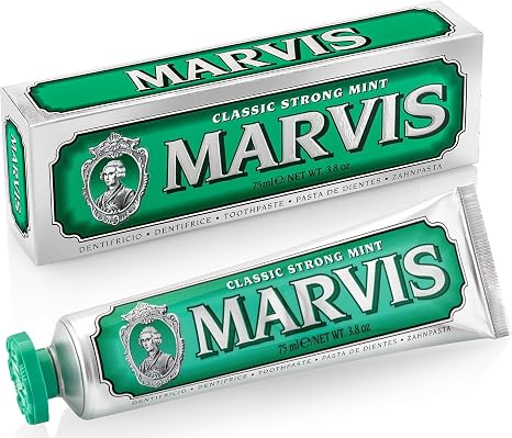 Marvis Classic Strong Mint Toothpaste, Refreshing Peppermint Flavor, Oral Care, Made in Italy, 3.7 oz 75 ml
