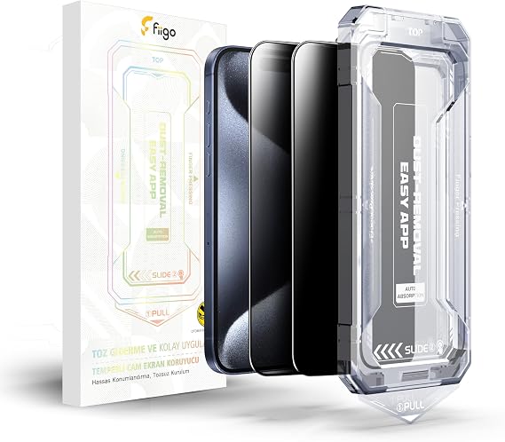 fiigo iPhone 15 Pro Uyumlu [2'li Paket] Privacy Hayalet Ekran Koruyucu Kolay Kurulum