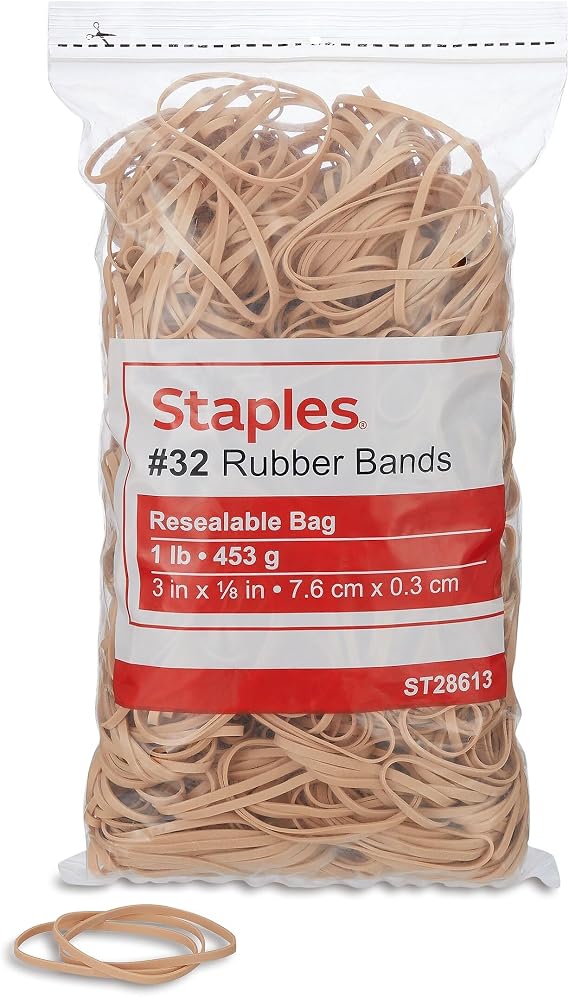 Staples Rubber Bands, Size #32, Beige, 900 Pack, Resealable Bag