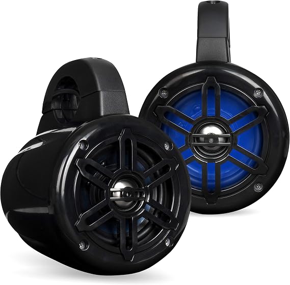 BELVA BWT4LED Pair of 400W 4-inch Powersports/ATV/UTV Speaker Pods | with Blue LED Lighting