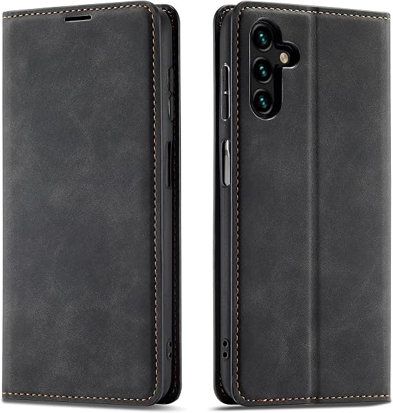 EYZUTAK Premium PU Leather Flip Case for Samsung Galaxy A15 4G/5G, Magnetic Closure Protective Case Stand Function Card Cash Slots Shockproof Durable Wallet Cover Soft TPU Inner Phone Case - Black