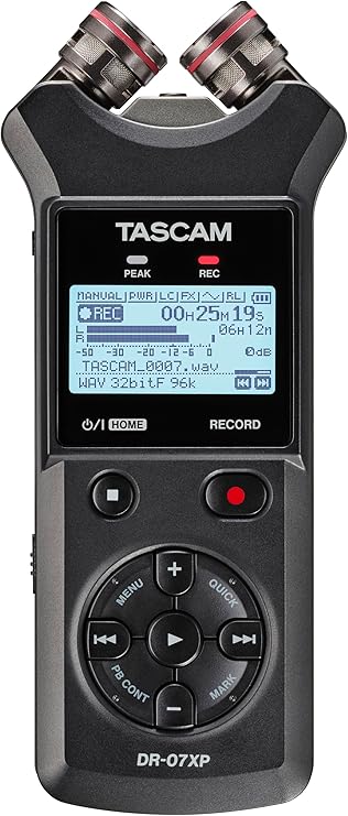 TASCAM DR-07XP 32-Bit Float Portable Handheld Field Recorder and USB-C Audio Interface With Adjustable Mics for Digital Stereo Recording of Music, Sound, Voice, Audio for Video and Podcasting