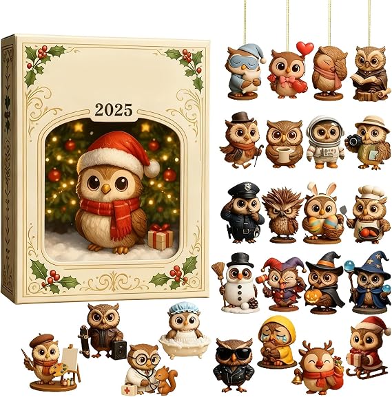 2025 Christmas Calendar 2D Flat Acrylic Adorable Animal-theme Pendant