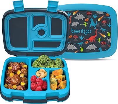 Bentgo Kids Prints Leak-Proof, 5-Compartment Bento-Style Kids Lunch Box - Ideal Portion Sizes for Ages 3-7, Durable, Drop-Proof, Dishwasher Safe, PFAS & BPA-Free Materials Dinosaur