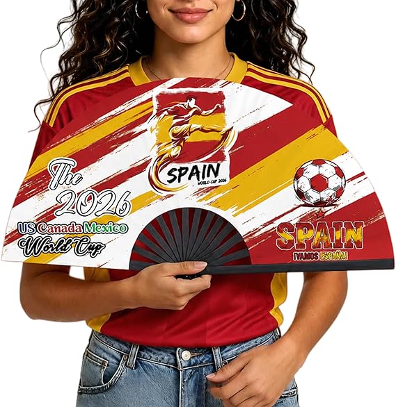 2026 World Soccer Cup Folding Fans Soccer Game Day Essentials for Stadium Chants, Party Favors, Gifts & Accessories, Spain Jersey Outfit for Women Men One Size