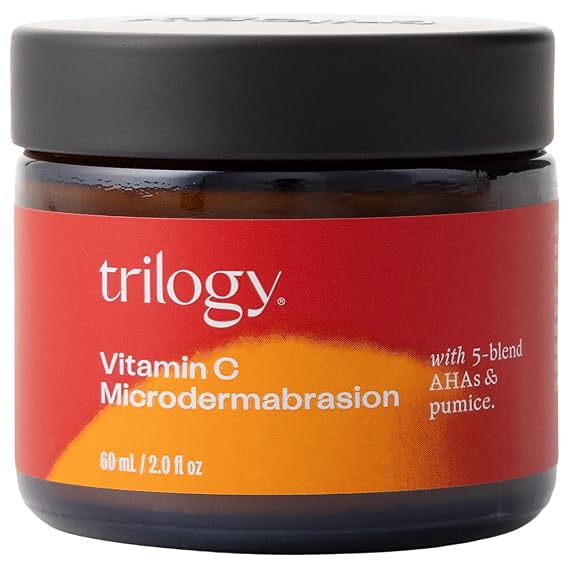 Trilogy Vitamin C Microdermabrasion, Exfoliates & Evens Skin Tone, 2 Fl Oz | At-home facial resurfacing smooths & refines pores with 5 AHAs, Rosehip Oil & Superfine Pumice, vanilla-citrus scent