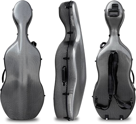Vetimobato Carbon Fiber Cello Case for 4/4 Full Size Hard Shell with Wheels, Built-in Handle, Backpack Straps, Bow Holders Cello Accessories Box Strong & Ultralight (Black Pattern)
