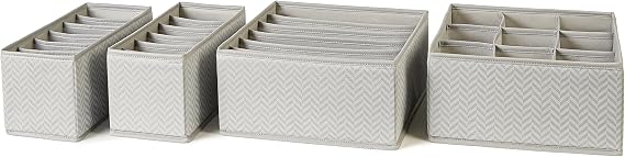 Ocean Home Textile 4'lü Bölmeli Gri Balıksırtı Çekmece İçi Düzenleyici Kutu Set