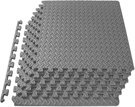 ProsourceFit Exercise Puzzle Mat 12-inch, EVA Interlocking Foam Floor Tiles for Home Gym, Workout Equipment, Kids Play Areas, Grey, 24 SQ FT - 6 Tiles