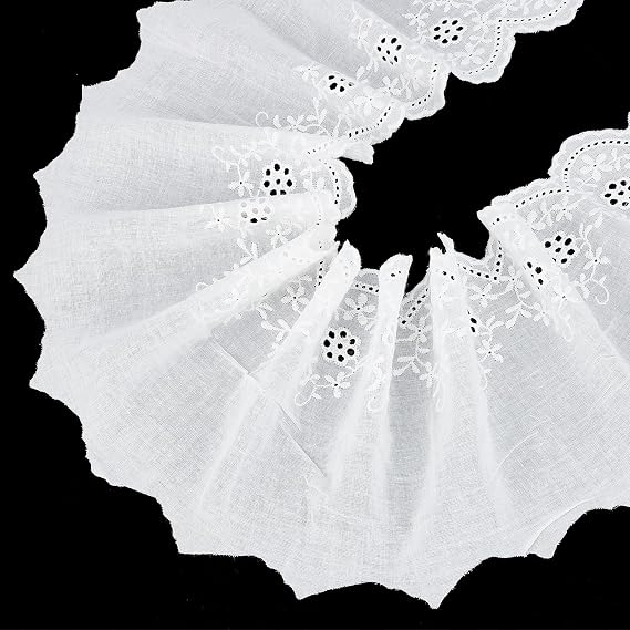 5 Yards Cotton Eyelet Embroidery Lace Trim, Wavy Edge Embroidered Ruffle Trims, Fabric Trimmings for DIY Craft and Sewing Wedding Bridal Dress