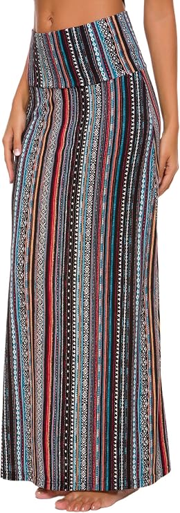 Urban CoCo Women's Stylish Spandex Comfy Fold-Over Flare Long Maxi Skirt