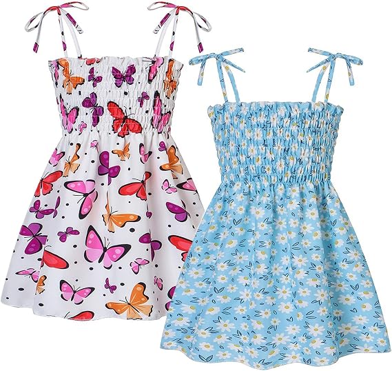 Little Girls Summer Floral Bohemian Dresses Toddler Strap Beach Sundress