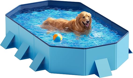 Peteast Dog Pool for Large Dogs, Foldable Hard Plastic, 71 x 39 x 12 in