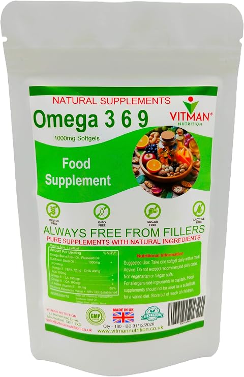 Omega 3 6 9 - High Strength - Essential Fatty Acids - Fish Oil Supplement x90 1000mg Softgels - High EPA DHA Capsules with Added Vitamin E