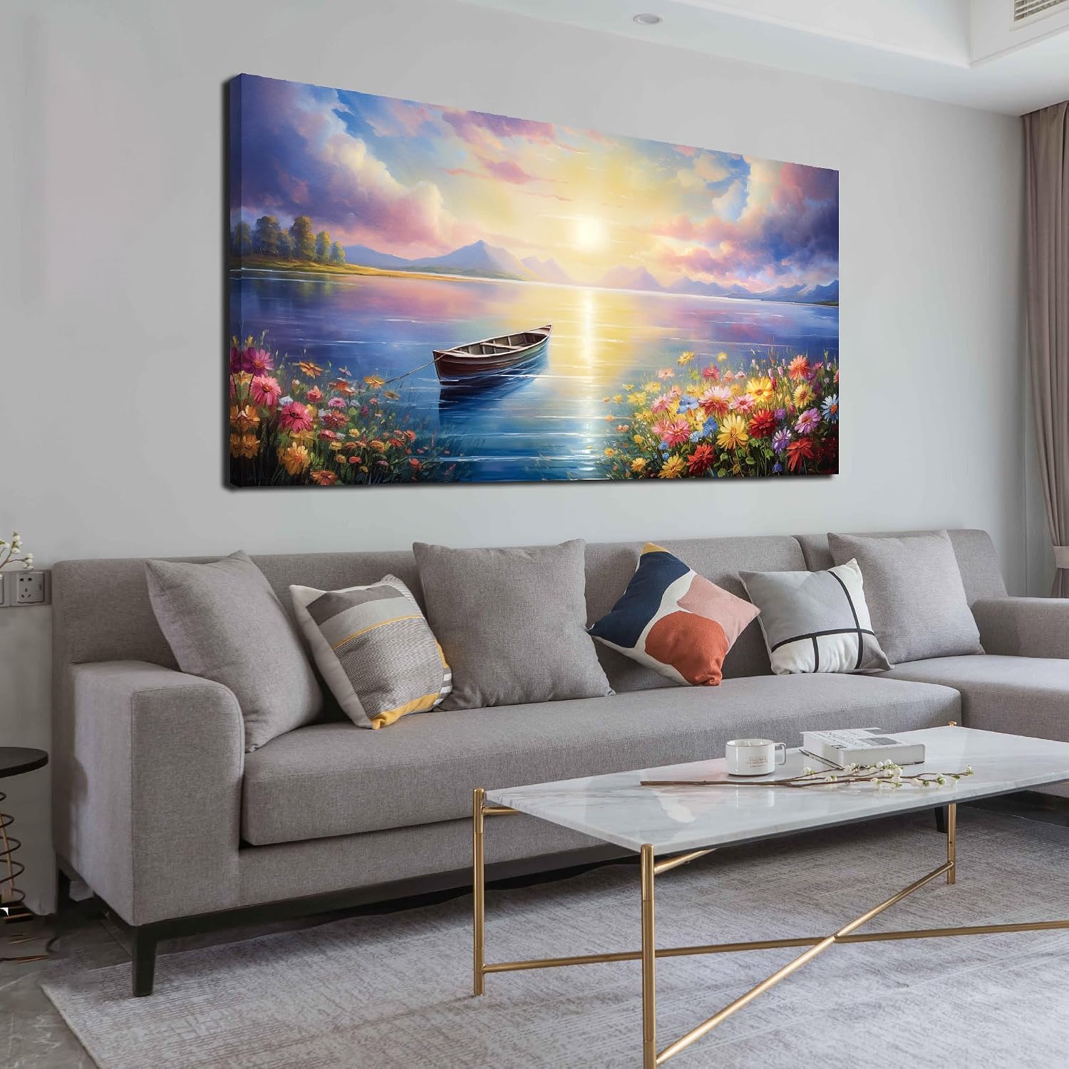 Zoyotago Wall Art Large Landscape Sunrise Artwork Blue Wall Art Modern Wall Decor for Living Room Bedroom Office Home Decor Canvas Prints 29x59 Inch