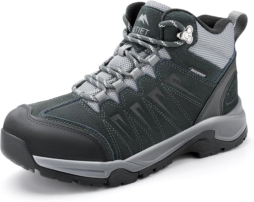 Men's Waterproof Walking Boots Lightweight Comfortable Leather Mid Ankle Hiking Boots