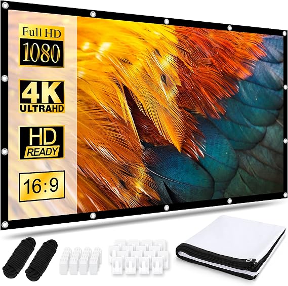 Osoeri Screen Projector 120 Inches 16:9 HD Foldable Projector Screen Anti-Wrinkle Double-Sided Projector Screen 265 x 149 cm Portable Projector Screens for Home School Meetings
