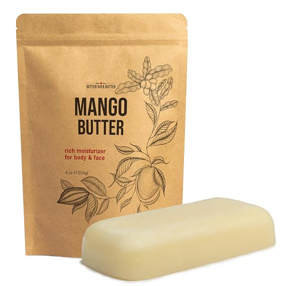 Raw Mango Butter - 100% Natural Skin and Hair Moisturizer - Use with Shea in DIY Whipped Body Butter, Mango Body Lotion, Lip Gloss and Soap Making, 8 oz Block
