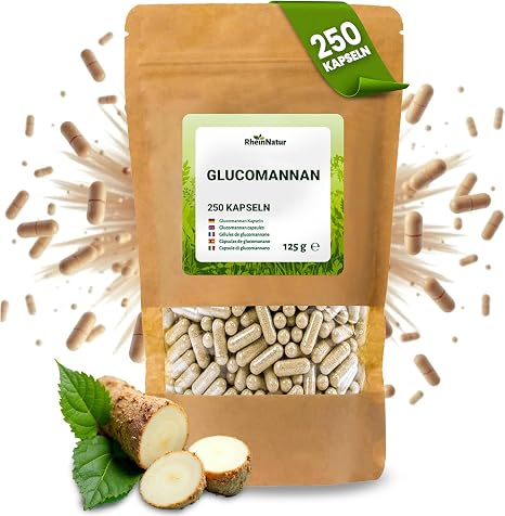RheinNatur Glucomannan Capsules Pack of 250 Natural Fibre from Konjac Root Vegan