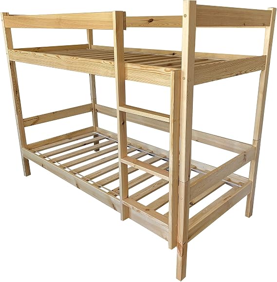 All4All Double Bunk Bed - 90 x 200 cm - Children's Bed - Hostel Bed - Boys Bed - Bunk Bed - Double Bed - Solid Wood - Pine - Youth Bed - High Bed - with Slated Frame