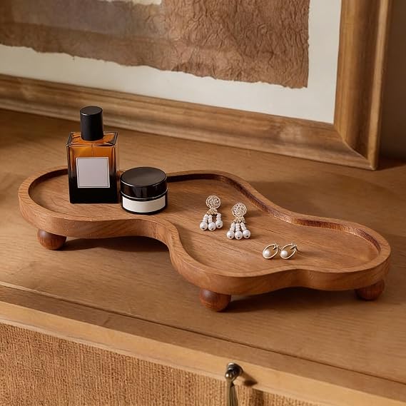 Uiifan Wood Cloud Perfume Decorative Tray Bedside Jewelry Tray,Brown