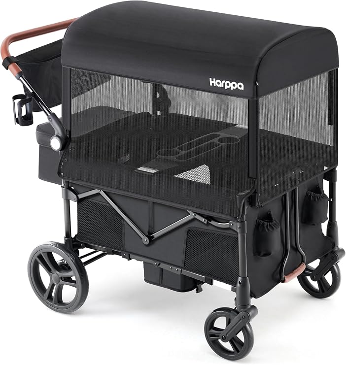Harppa Remy 4 Seater Wagon Stroller, Foldable with Canopy for 4 Kids