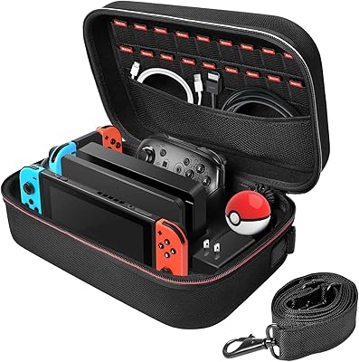 Deruitu Carrying Case Compatible with Nintendo SwitchSwitch OLED Model - Portable Travel All Protective Hard Messenger Bag Soft Lining 18 Games for Switch Console Pro Controller & Accessories, Black