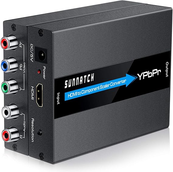 HDMI to Component Converter with Scaler Function, 1080P HDMI to RGB YPbPr 5RCA Converter, HDTV in Component YPbPr Out Adapter(Aluminum)