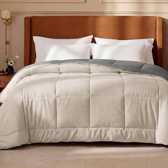 Bedsure Full Comforter Duvet Insert - Bed Comforter Quilted, Beige/Grey