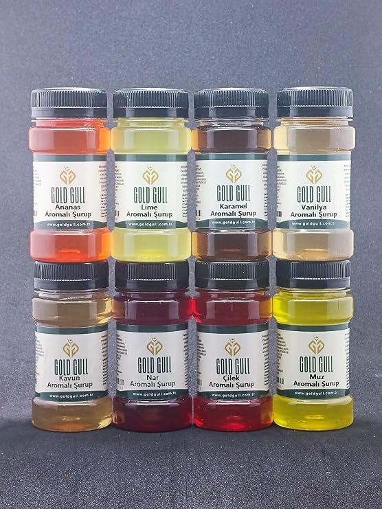 Kavun, Nar, Lime, Çilek, Ananas, Muz, Karamel, Vanilya Aromalı Kahve & Meyve Şurupları 8 x 80 ml.