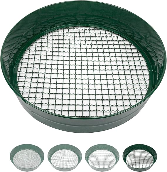 Garden Sieve In Various Mesh Sizes Round Sieve With 33 cm Diameter Soil Sieve For Seeds Soil Compost Stones Weeds Gravel Stackable Very Robust Rust-protected