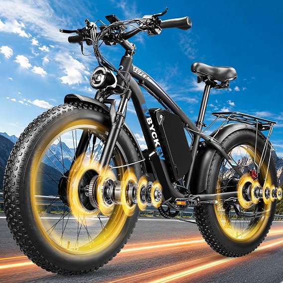 9000W Peak Dual Motor Ebike,58V Max 34Ah Adults Electric Bike,Up to105 Miles Range 47MPH Top Speed Fast Ebike,Full Suspension 24Inches Fat Tires Mountain Ebike for Sand Off-Road(Used Like New)