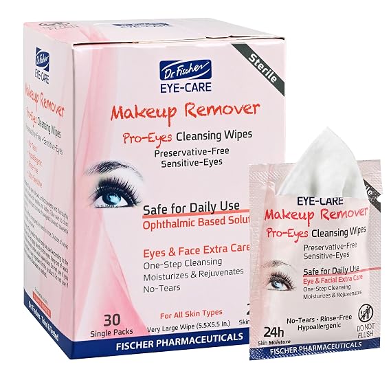 Dr. Fischer Eyelid & Lash Makeup Remover Wipes Preservative & Alcohol-Free, Ophthalmologist Tested, Gentle for Sensitive Eyes with Chamomile & Niacinamide