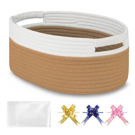 Small Woven Gift Basket with Bag & Ribbons, Camel