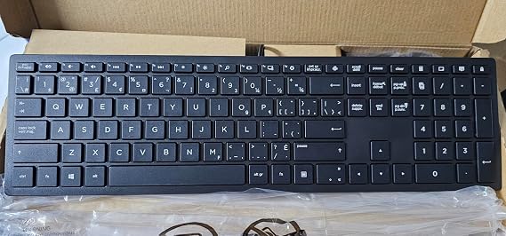 French European AZERTY Wired USB Black Computer Keyboard (Black with White Letters)