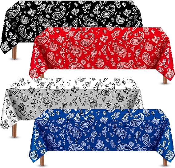 Reginary 4 Pack Western Party Tablecloth Paisley Tablecloth Bandana Plastic Table Cover for Rectangle Table for Western Cowboy Themed Party