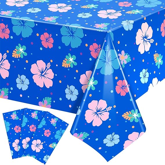 DERTE 3pcs Hawaiian Birthday Party Tablecloth Blue
