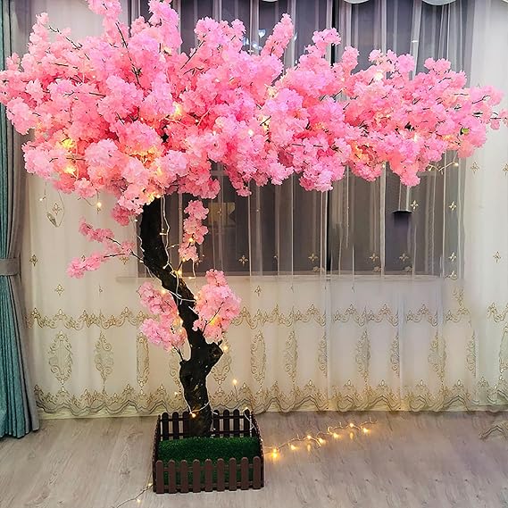 Artificial Cherry Tree, Simulation Pink Cherry Blossom Trees, DIY Cherry Blossom Bonsai Tree with LED Light,for Wedding Party Christmas Garden(Size:2 * 2m,Color:Extended Shape)