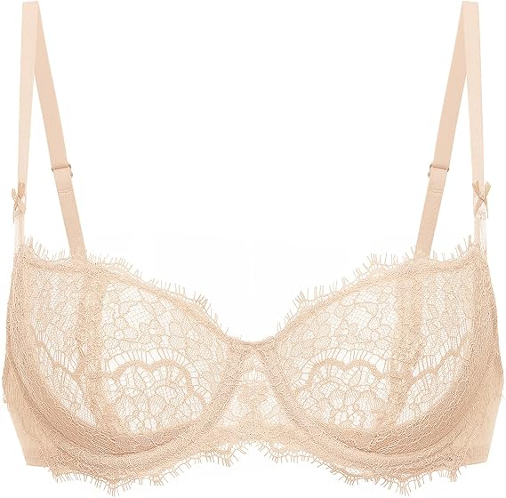 DOBREVA Women's Eyelash Lace Balconette Bra Plus Size