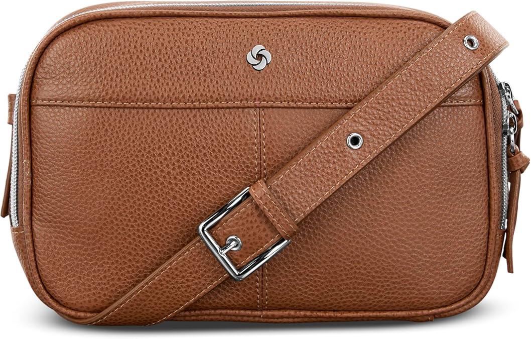 Samsonite Mobile Solutions 2 Leather Crossbody Bag, RFID Protection, Adjustable Strap, Zippered & Slip Pockets, Travel Purse