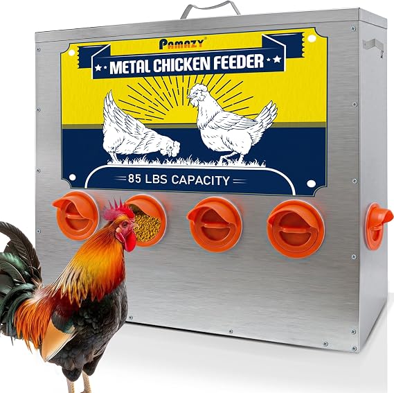 85lbs Large Capacity Metal Chicken Feeder, Galvanized Poultry Feeder Trough