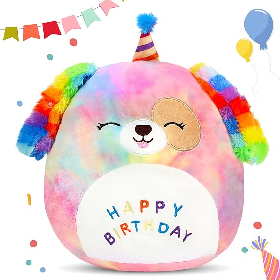 Easfan 12" Original Rainbow Birthday Dog Plush Pillow Stuffed Animal Gifts