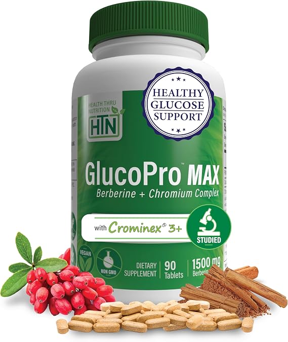 Health Thru Nutrition GlucoPro Max - with 1500mg Berberine 90 Tablets