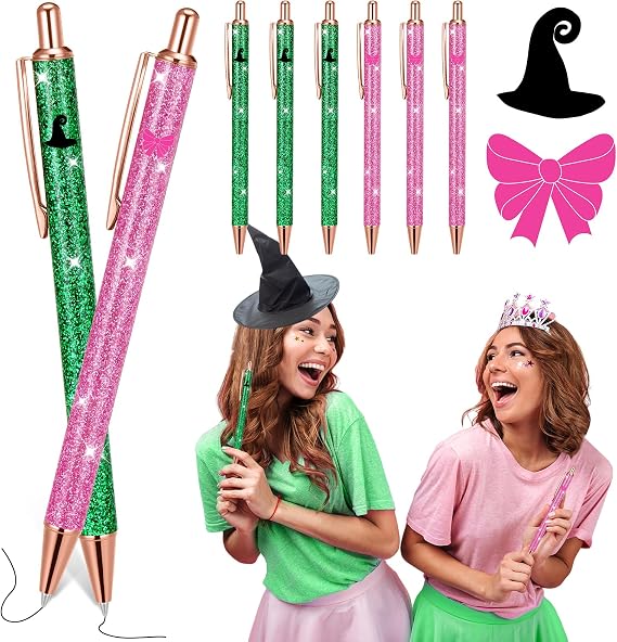 Yeaqee 6 Pcs Pink and Green Gift Pens Set Witch Glitter Pens Bulk for Women
