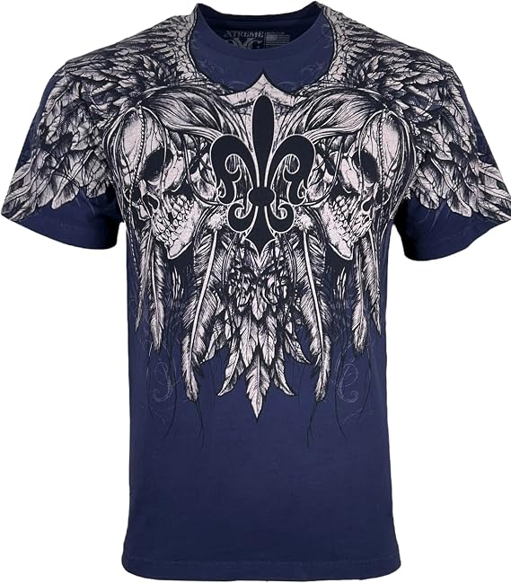 Xtreme Couture by Affliction Men's T-Shirt, Navy Blue, Wing Design Graphic Print, Short Sleeve