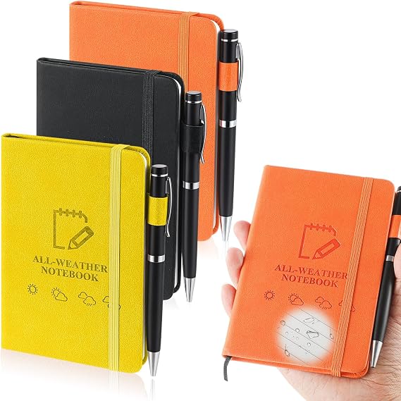 3 Packs Waterproof Notebook 4" x 6" Stone Paper Notebook All-Weather Small Pocket Notepad A6 Steno Pads Rain Waterproof Notepad for Woodworker Outdoor Wild Hiking(Black, Orange, Yellow)