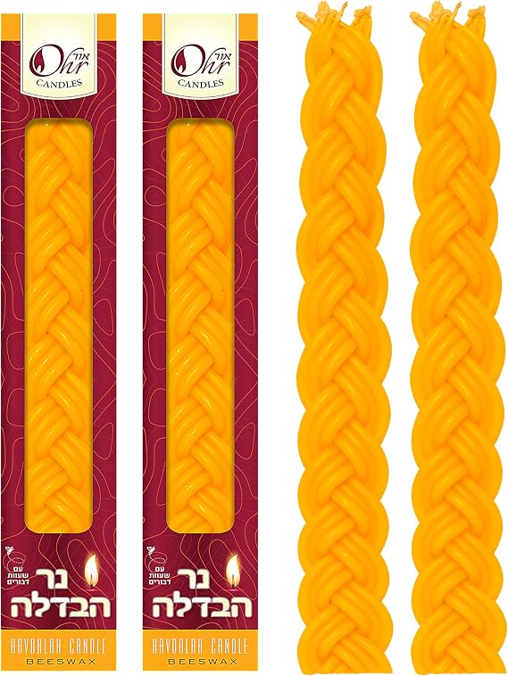 OHR CANDLES Braided Beeswax Havdalah Candle - Pure Bees Wax Shabbat Candle - Shabbat Judaica Gift - Flat Braid- 2-Pack