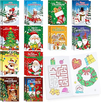BenLouis 24 Pcs Christmas Mini Coloring Books Kids Xmas Party Favors Small Activity Books Bulk for Kids Holiday Stocking Goodie Bags Stuffers Return Gifts Classroom Travel