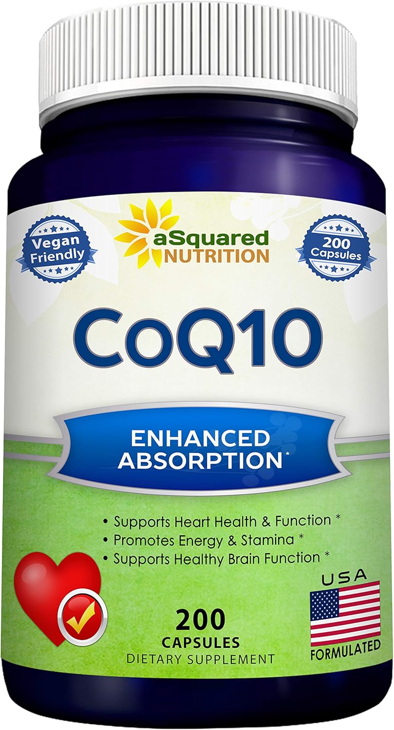 aSquared Nutrition CoQ10 400mg Max Strength, 200 Capsules - High Absorption Vegan Coenzyme Q10 Powder - Ubiquinone Supplement Pills, Extra Antioxidant CO Q-10 Enzyme Vitamin Tablets, Coq 10 400 mg