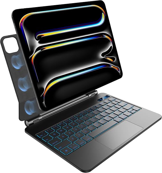 nimin Keyboard case for iPad Pro 11-inch M5/M4 2025/2024, 7 Colour Backlit, Multi-Touch Trackpad, Floating Magnetic Design, Battery Display, Obsidian Black